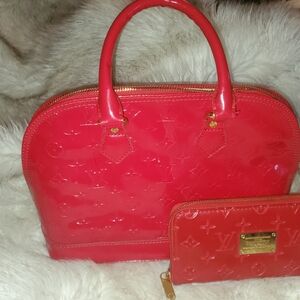 Louis Vuitton Glossy Red Satchel and Wallet